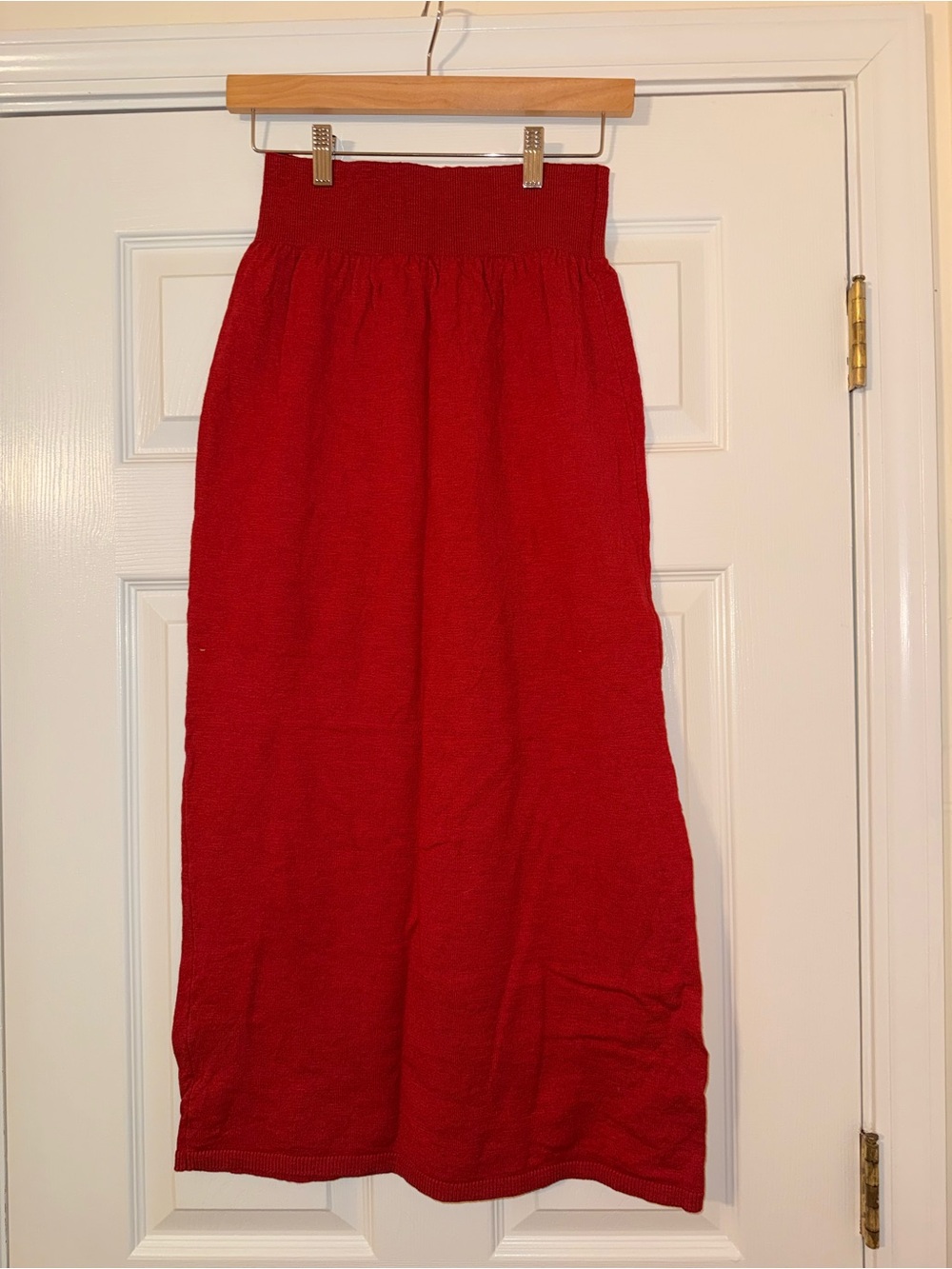 Free People Red Knit Maxi Skirt with Smocked Waist